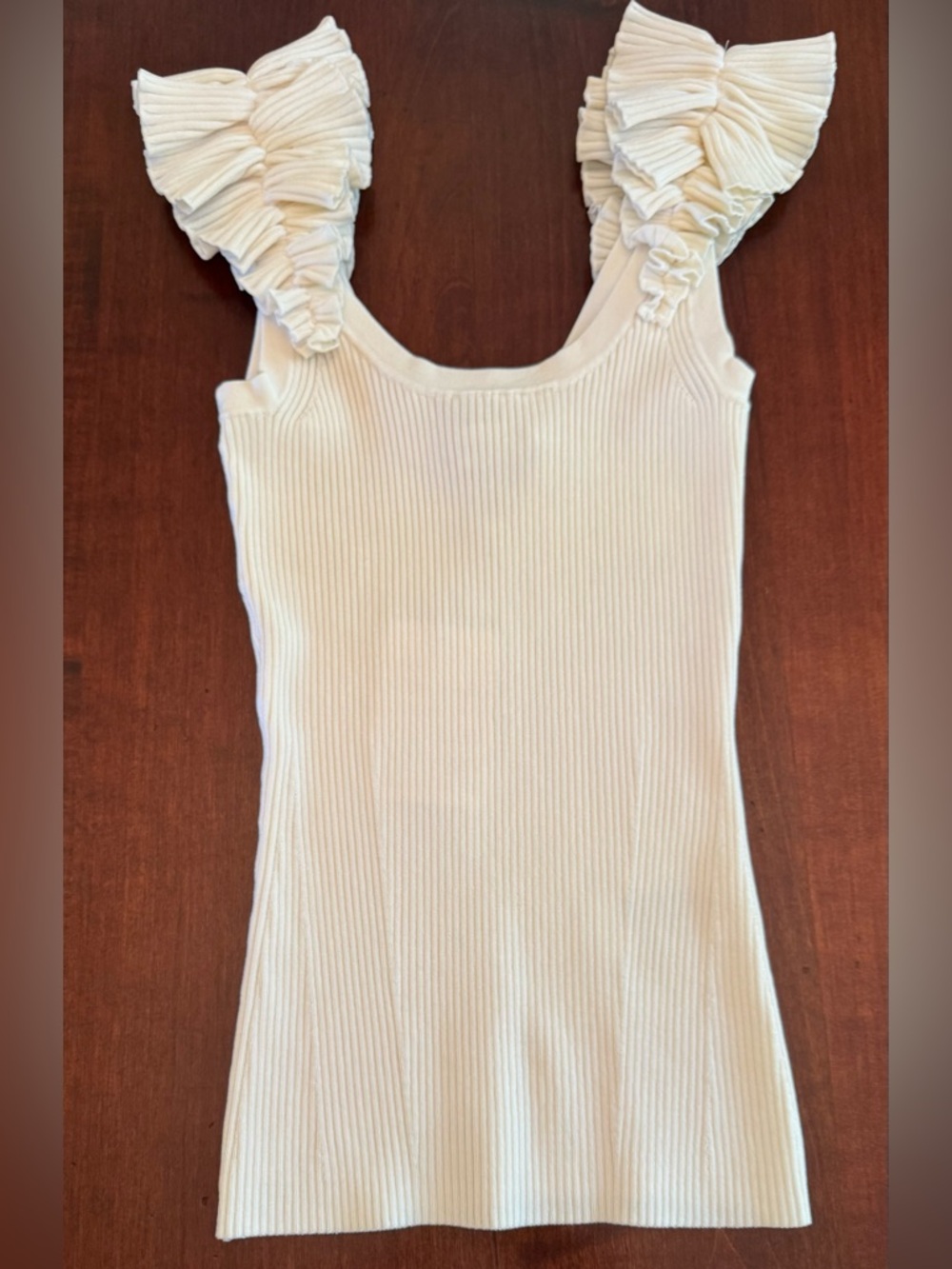 Zimmermann Cream Ruffle-Shoulder Ribbed Tank - Picture 2 of 6